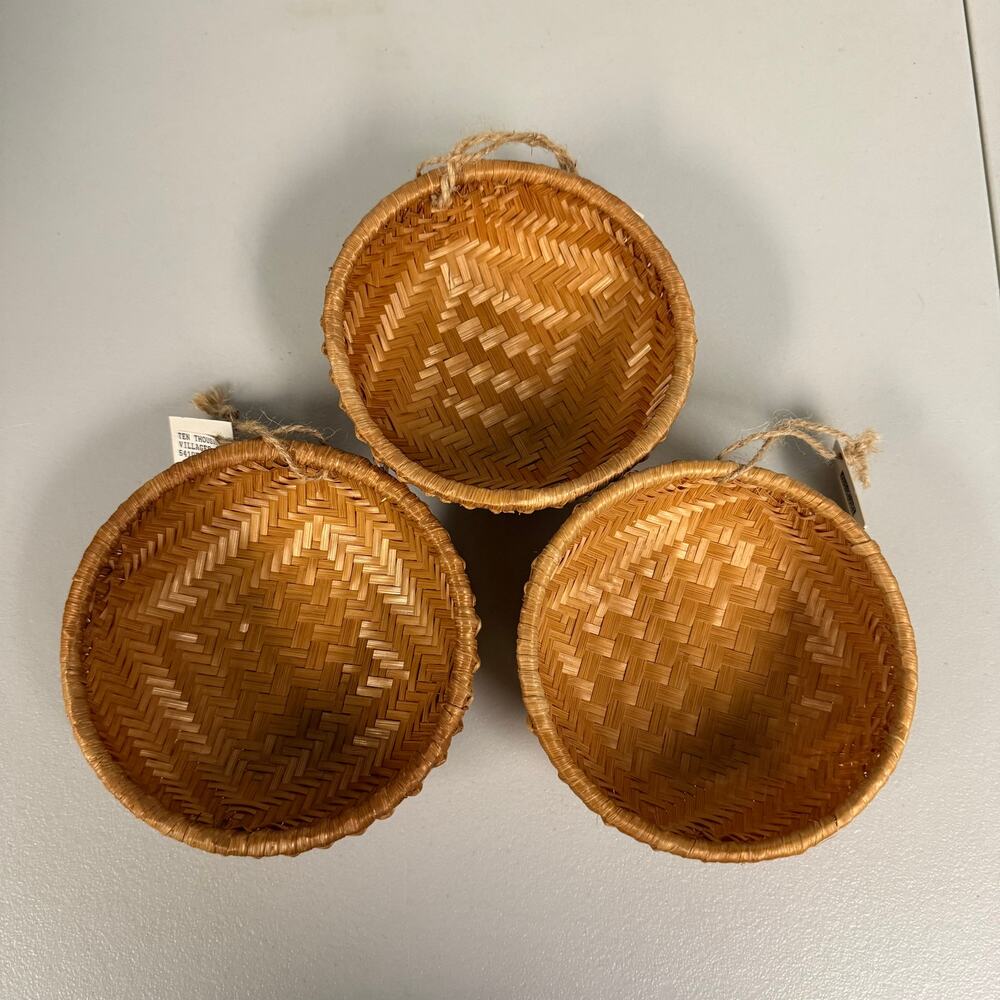 Handwoven Artisan Baskets Set of 3 Made in Vietnam 5.25" Rattan Decor Fair Trade